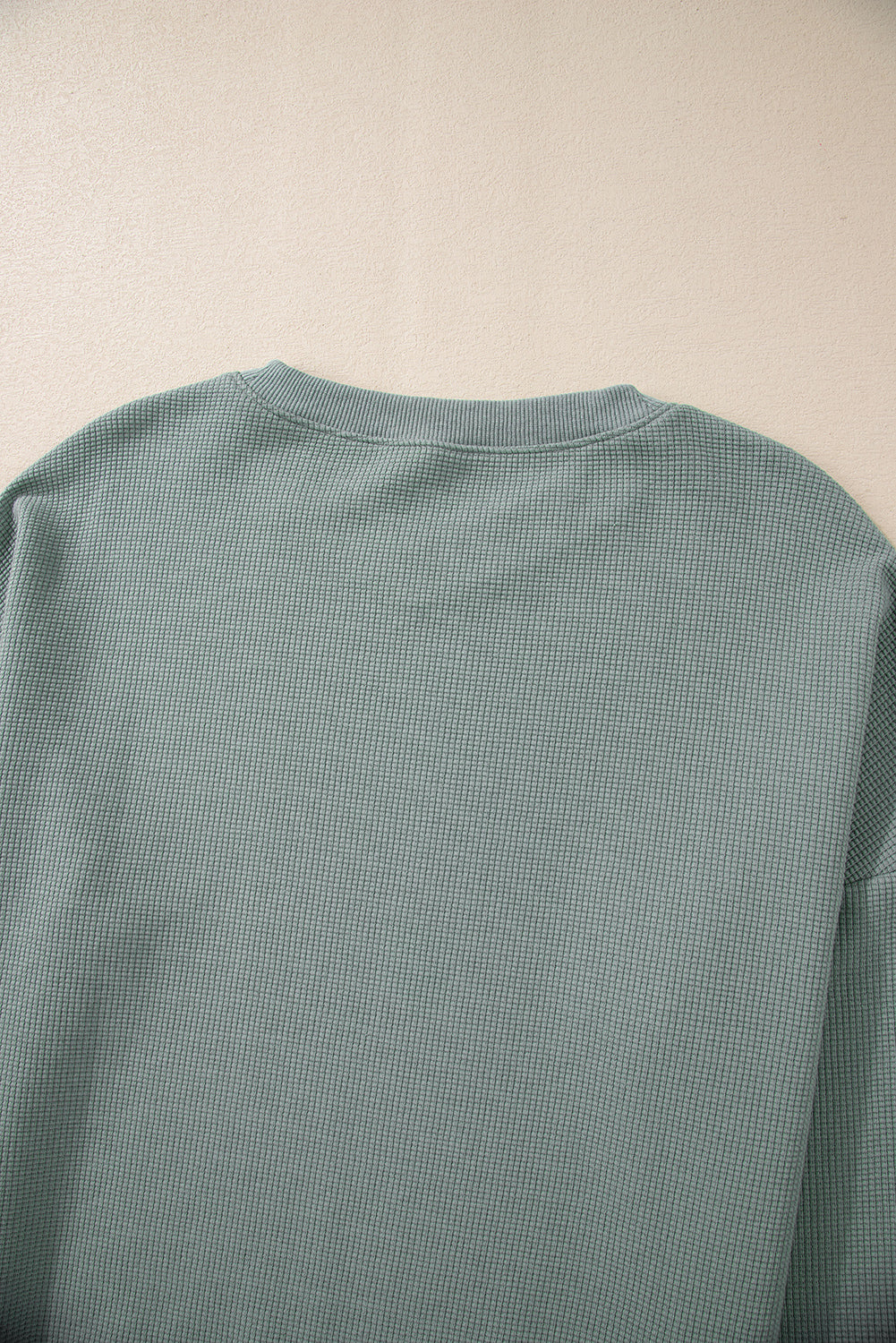 Clearly Aqua Waffle Knit Drop Shoulder V Neck Top Long Sleeve Tops JT's Designer Fashion
