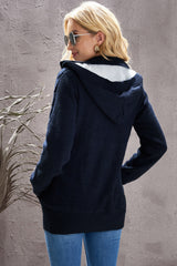 Navy Blue Long Sleeve Button-up Hooded Cardigans Sweaters & Cardigans JT's Designer Fashion