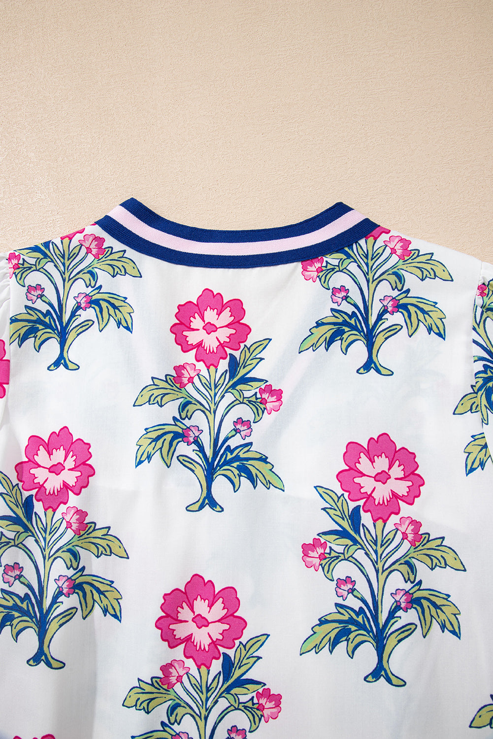 White Floral Print Striped V Neck Blouse Blouses & Shirts JT's Designer Fashion