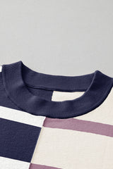 Blue Stripe Colorblock Oversized Sweater Sweaters JT's Designer Fashion