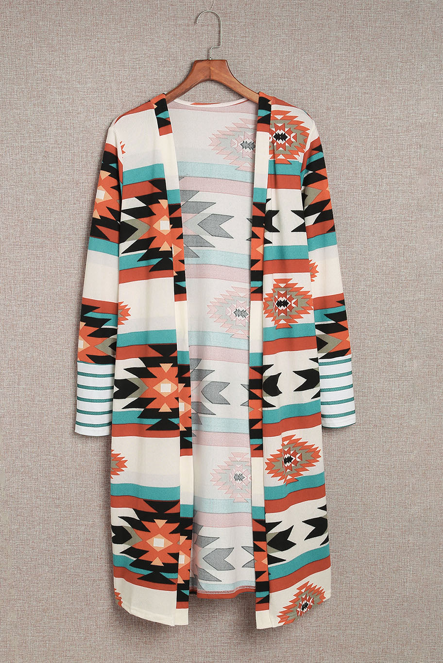 Multicolor Geometric Color Block Open Front Long Cardigan Sweaters & Cardigans JT's Designer Fashion