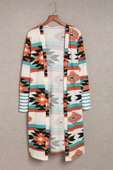 Multicolor Geometric Color Block Open Front Long Cardigan Sweaters & Cardigans JT's Designer Fashion