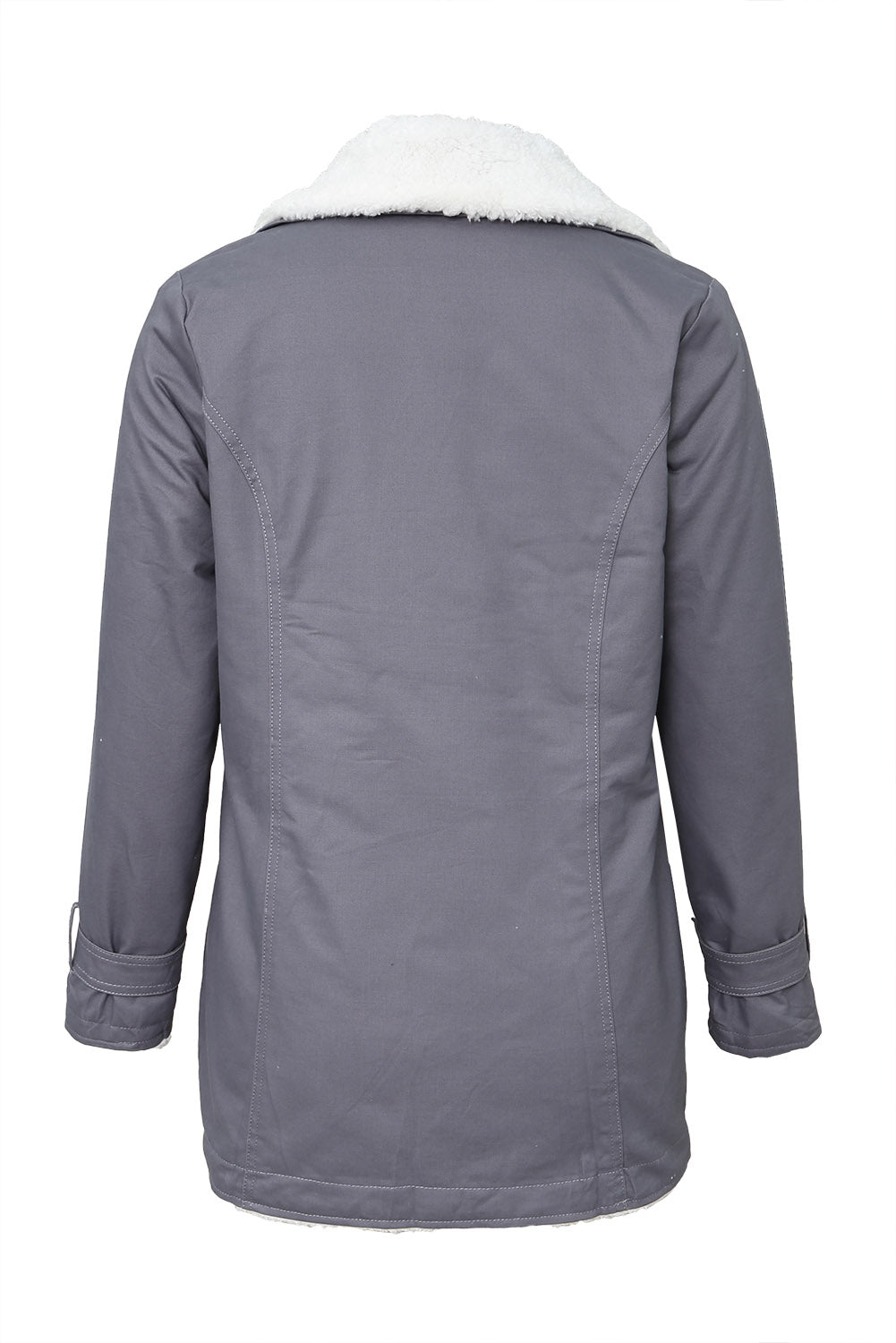 Gray Lapel Collar Button Fleece Jacket Jackets JT's Designer Fashion