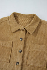 Light French Beige Patched Pocket Button Up Corduroy Shacket Jackets JT's Designer Fashion