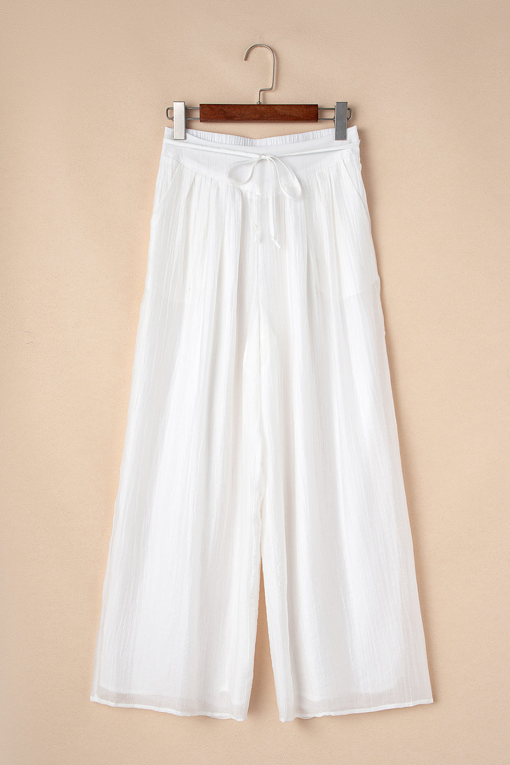 White Casual Tie Waist Pleated Wide Leg Pants Pants & Culotte JT's Designer Fashion
