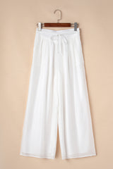 White Casual Tie Waist Pleated Wide Leg Pants Pants & Culotte JT's Designer Fashion