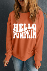 Orange Hello Pumpkin Graphic Drop Shoulder Halloween Sweatshirt Graphic Sweatshirts JT's Designer Fashion
