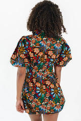 Multicolour Floral Puff Short Sleeve Shirt Mini Dress Mini Dresses JT's Designer Fashion