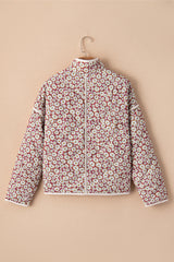 Pink Floral Print Contrast Edge Pocketed Stand Neck Jacket Jackets JT's Designer Fashion