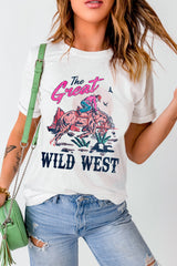 White The Great WILD WEST Rodeo Graphic Crew Neck T Shirt Graphic Tees JT's Designer Fashion