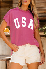 Rose Red Textured USA Graphic T Shirt Graphic Tees JT's Designer Fashion