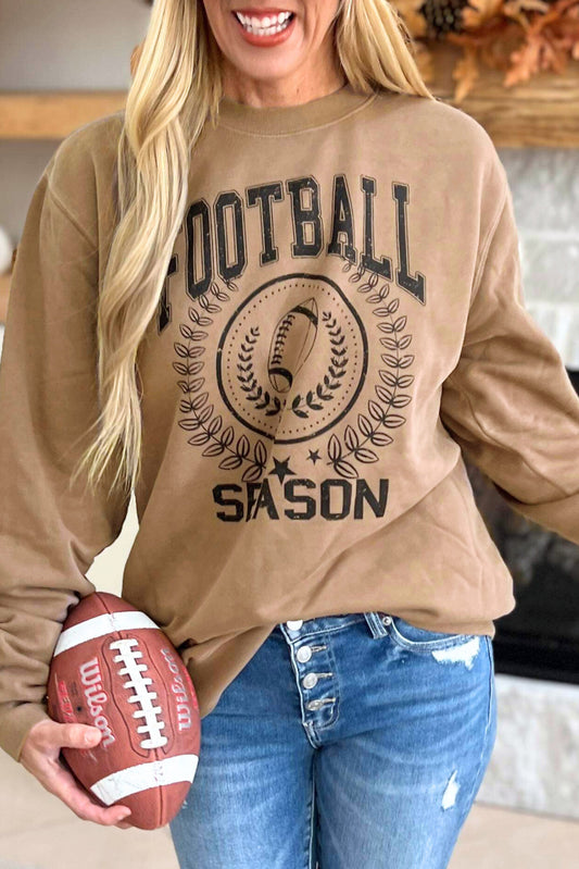 Khaki Rugby FOOTBALL SEASON Graphic Game Day Sweatshirt Khaki 50%Polyester+50%Cotton Graphic Sweatshirts JT's Designer Fashion