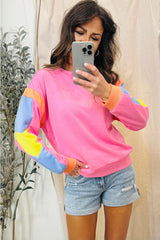 Pink Candy Colorblock French Terry Top Long Sleeve Tops JT's Designer Fashion