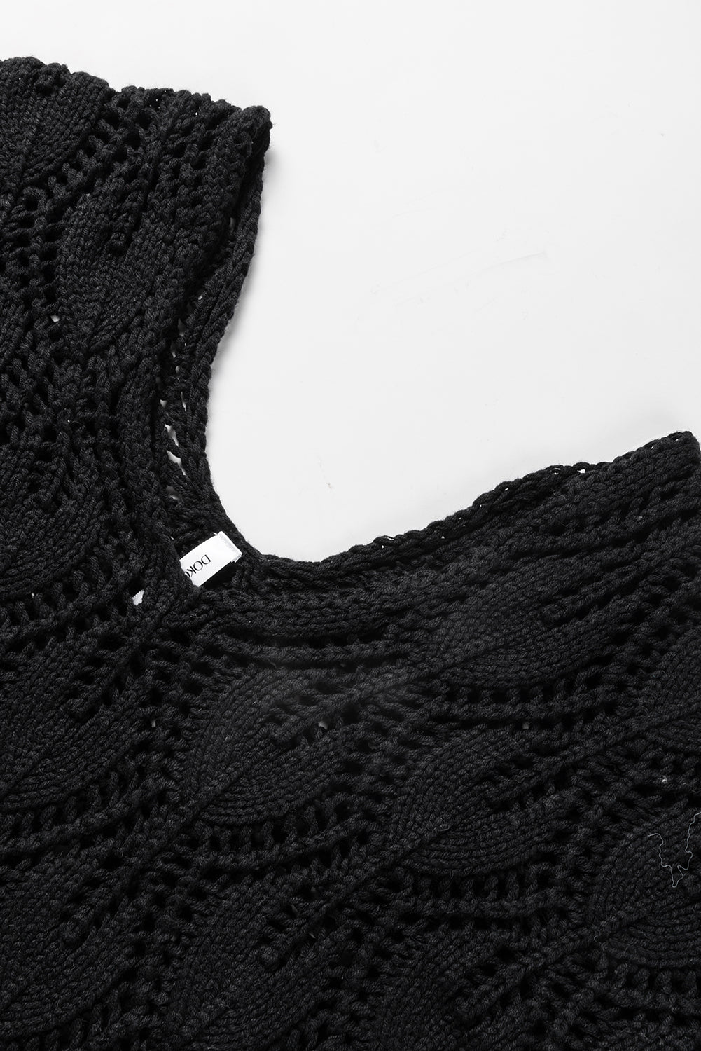 Black Crochet Knit Ribbed Hem Hollow-out Sweater Sweaters JT's Designer Fashion