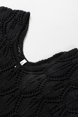 Black Crochet Knit Ribbed Hem Hollow-out Sweater Sweaters JT's Designer Fashion