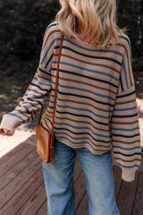 Multicolour Striped Knitted Drop Shoulder Round Neck Sweater Sweaters JT's Designer Fashion