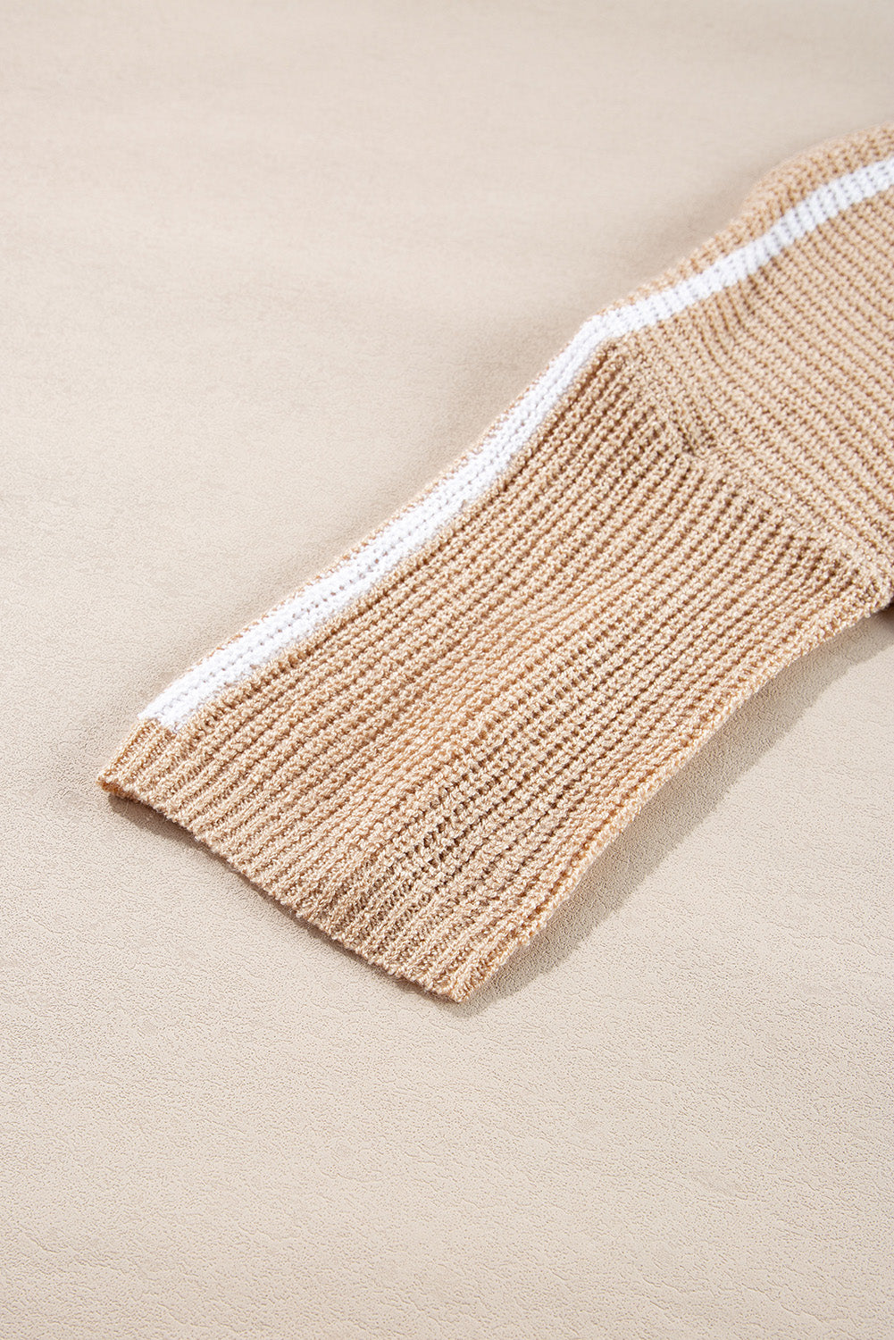 Light French Beige Contrast Striped 3/4 Sleeve Crew Neck Sweater Sweaters JT's Designer Fashion