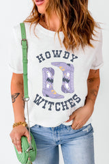 White HOWDY WITCHES Halloween Boots Crewneck T Shirt Graphic Tees JT's Designer Fashion