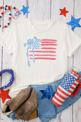 White American Flag Bow Knot Print Crew Neck T Shirt Graphic Tees JT's Designer Fashion