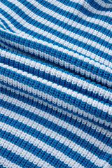 Sky Blue Stripe Zip up Collar Drop Shoulder Sweater Sweaters JT's Designer Fashion