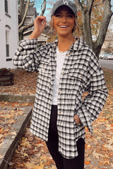 Black Plaid Print Chest Pockets Buttoned Tunic Shacket Plaid Shackets JT's Designer Fashion