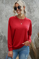 Red Solid Round Neck Raglan Sleeve Sweatshirt Sweatshirts & Hoodies JT's Designer Fashion