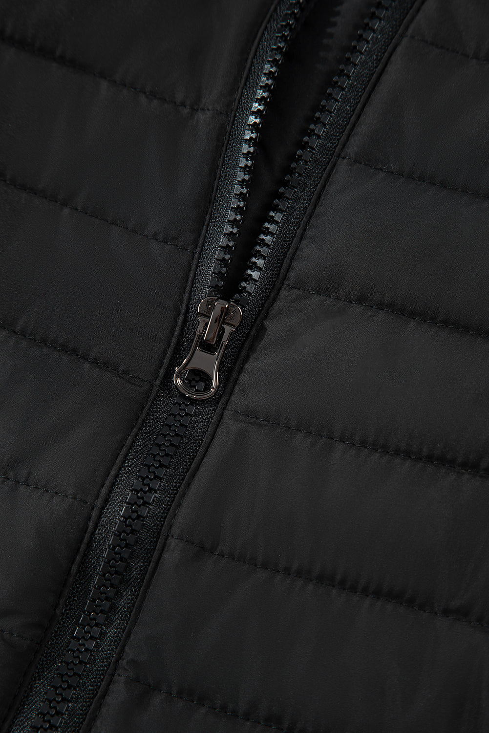 Black Solid Color Quilted Zip-up Puffer Jacket Jackets JT's Designer Fashion