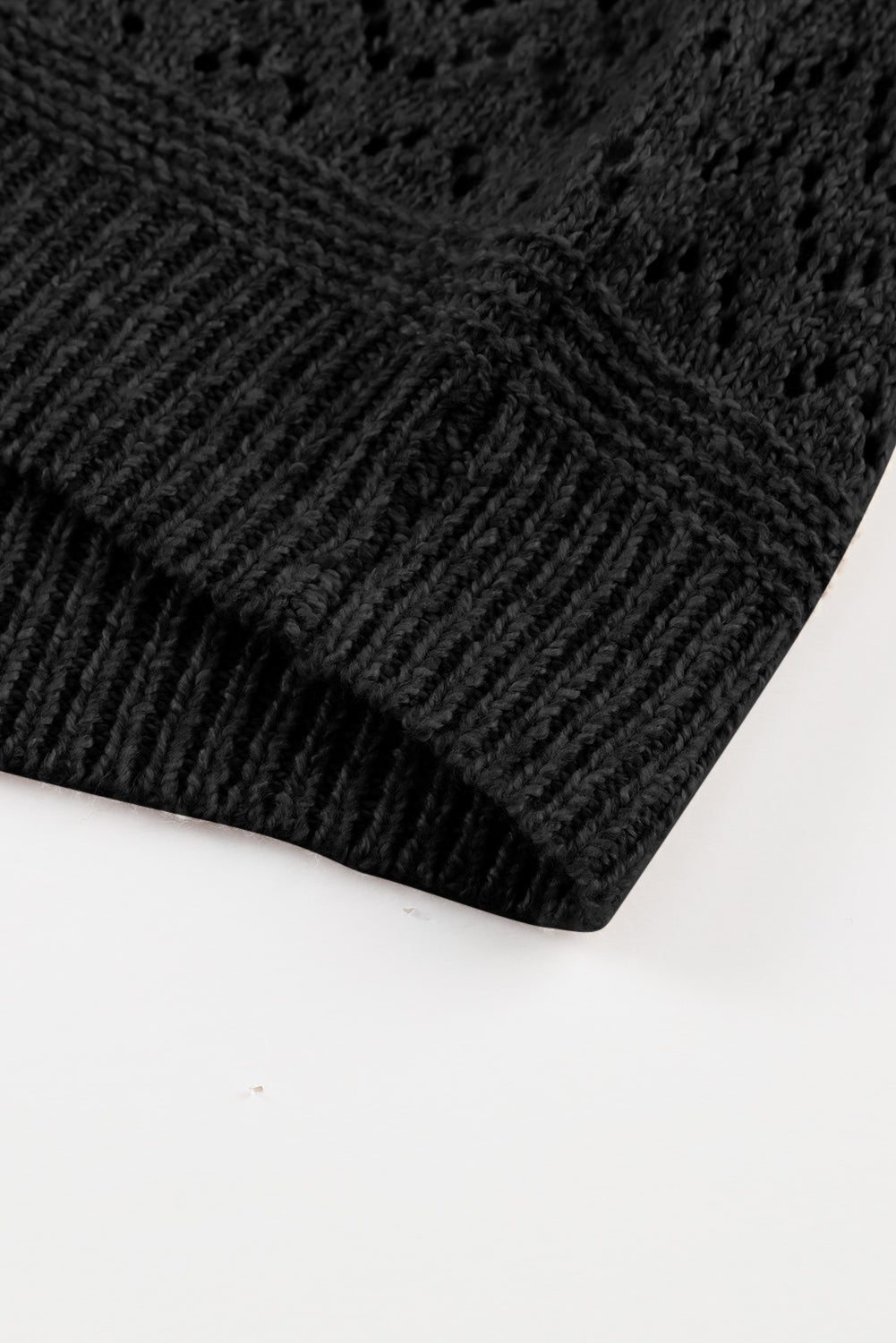 Black Eyelet Pattern Detail V Neck Drop Shoulder Sweater Sweaters JT's Designer Fashion