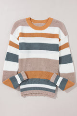 Camel Classic Round Neck Colorblock Knit Sweater Sweaters JT's Designer Fashion