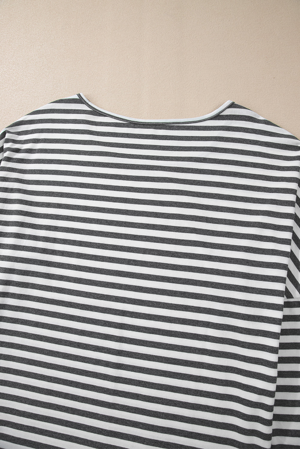 Gray Stripe Drop Sleeve Round Neck Oversized Long Sleeve Top Long Sleeve Tops JT's Designer Fashion