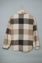 Khaki Plaid Color Block Buttoned Long Sleeve Jacket with Pocket Plaid Shackets JT's Designer Fashion