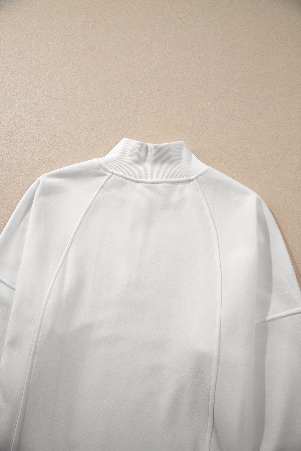 White Zipped Neck Pullover Drop Shoulder Sweatshirt Sweatshirts & Hoodies JT's Designer Fashion