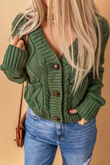 Green Front Pockets Buttons Textured Cardigan Sweaters & Cardigans JT's Designer Fashion