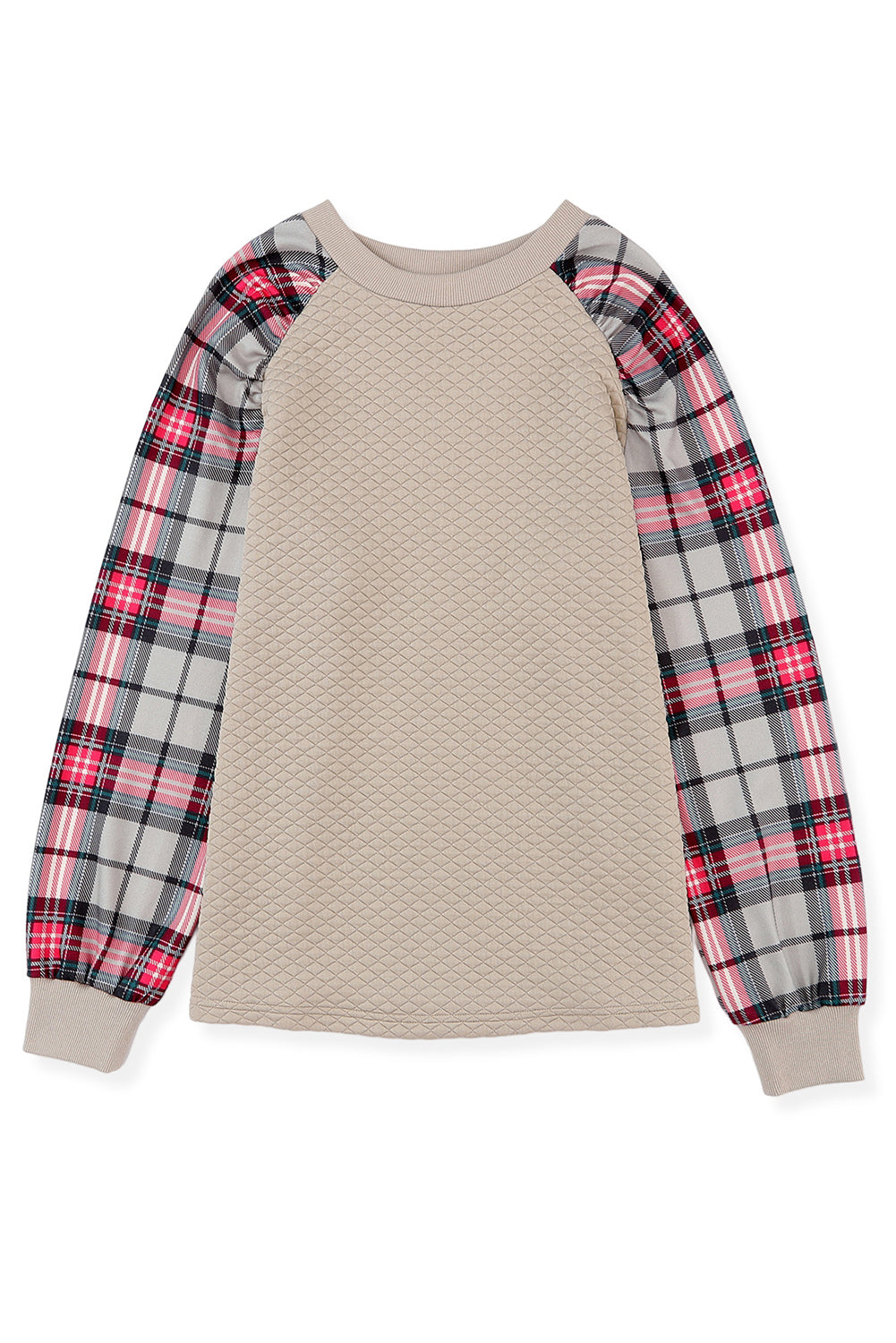 Apricot Plaid Raglan Sleeve Sweatshirt Sweatshirts & Hoodies JT's Designer Fashion