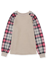 Apricot Plaid Raglan Sleeve Sweatshirt Sweatshirts & Hoodies JT's Designer Fashion