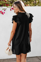 Black Ruffle Sleeve V Neck Frilled Shift Dress Mini Dresses JT's Designer Fashion