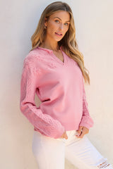 Peach Blossom Flower Detail Knitted Notched Neck Sweater Sweaters JT's Designer Fashion