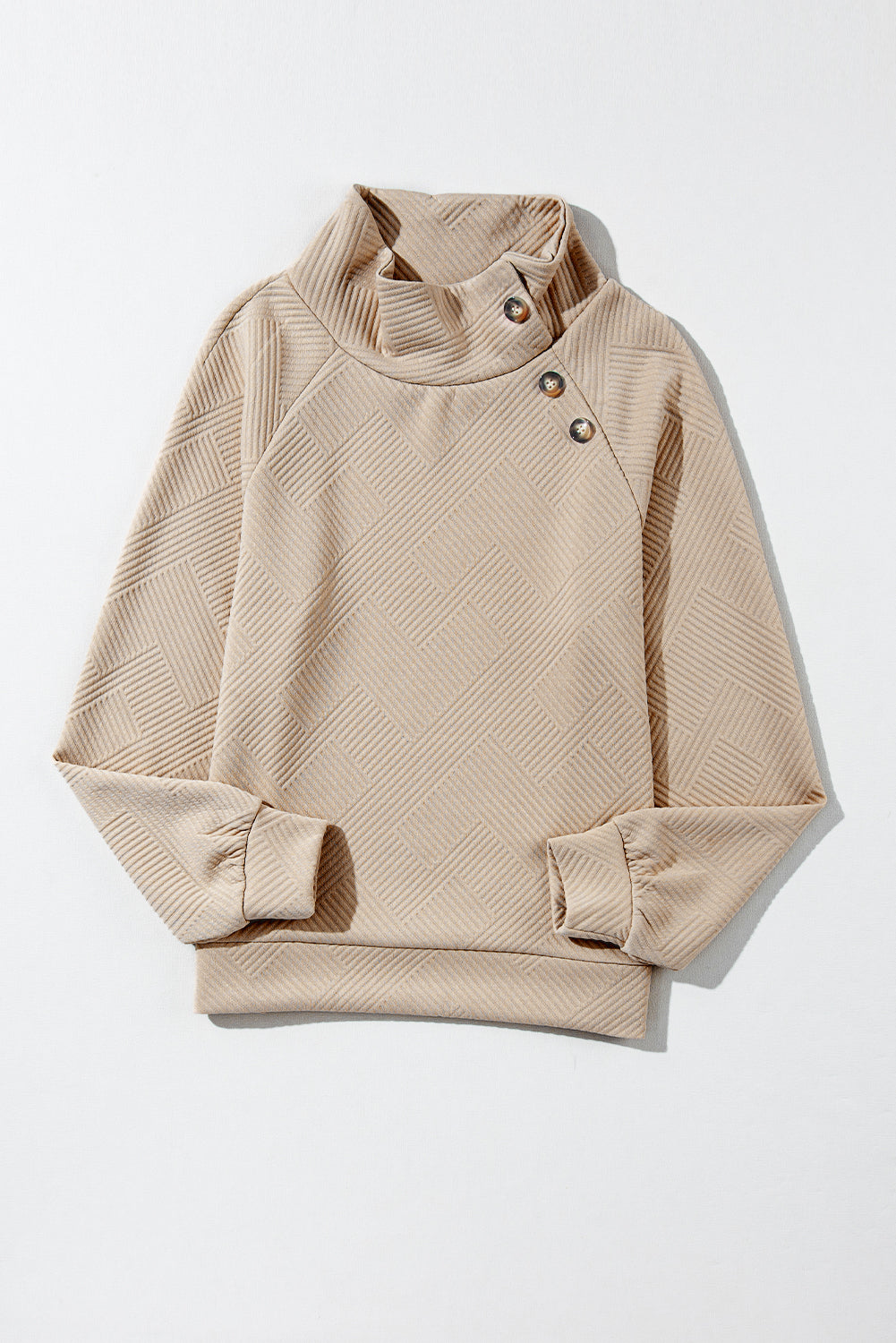 Apricot Asymmetric Buttons Detail High Neck Textured Sweatshirt Sweatshirts & Hoodies JT's Designer Fashion