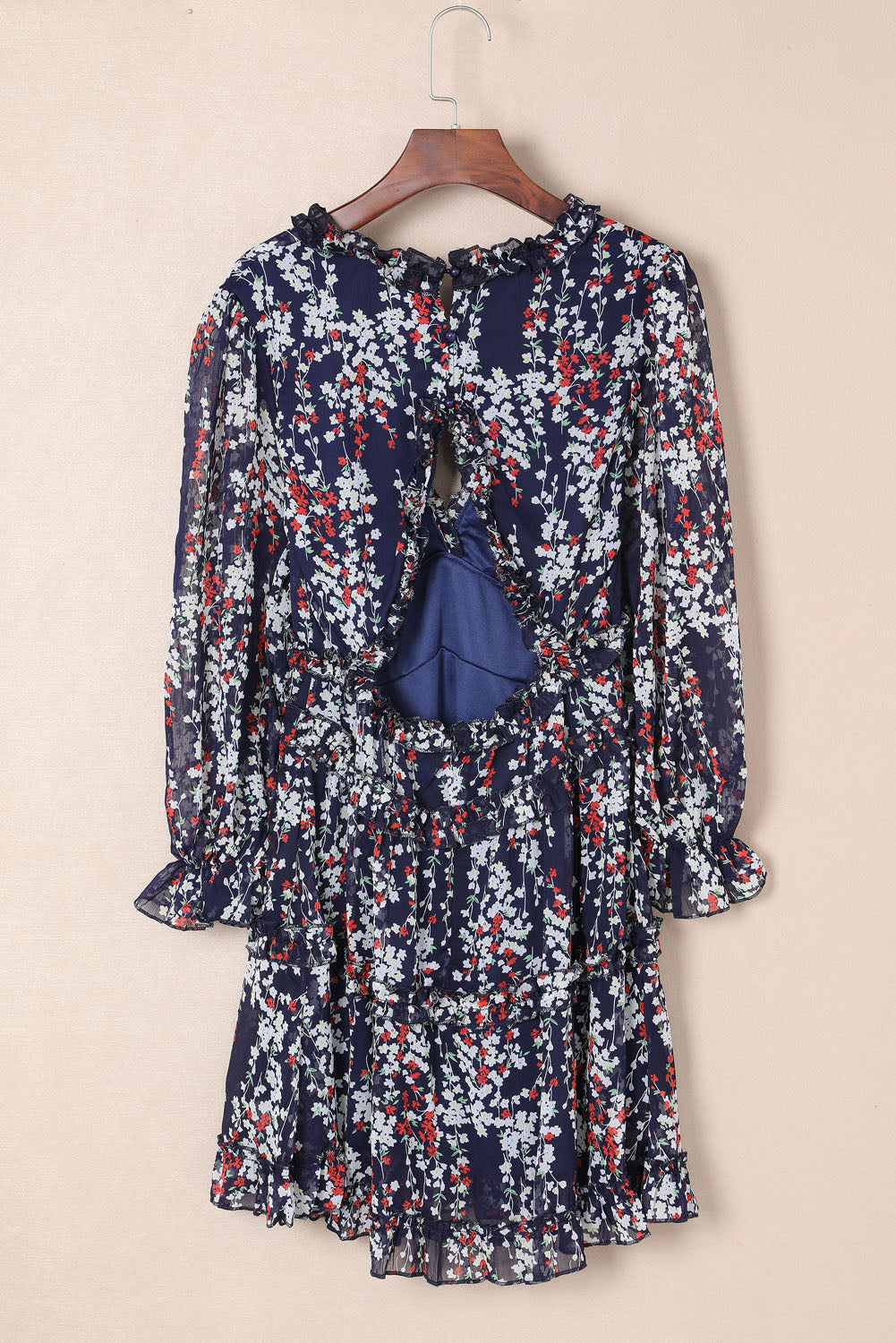 Blue Ruffle Detailing Open Back Floral Dress Floral Dresses JT's Designer Fashion