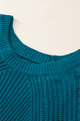 Blue Hollow-out Puffy Sleeve Knit Sweater Sweaters JT's Designer Fashion