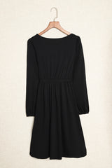 Black Button Up High Waist Long Sleeve Dress Midi Dresses JT's Designer Fashion