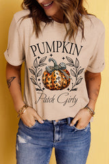 Khaki PUMPKIN Patch Girly Leopard Bowknot Pumpkin Graphic T Shirt Graphic Tees JT's Designer Fashion