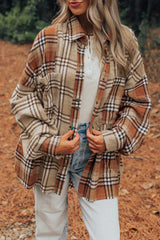Khaki Plaid Colorblock Patchwork High Low Shacket Plaid Shackets JT's Designer Fashion