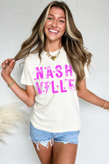 White NASHVILLE Star Graphic Crewneck T Shirt Graphic Tees JT's Designer Fashion