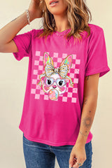 Rose Red Plaid Bubble Gum Rabbit Graphic Eater T Shirt Graphic Tees JT's Designer Fashion