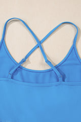 Blue Crossed Spaghetti Straps Drawstring Waist Sporty Romper Bottoms JT's Designer Fashion