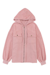 Pink Flap Pocket Drawstring Hood Zip Up Jacket Jackets JT's Designer Fashion