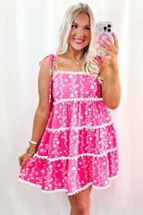 Pink Floral Print Ric Rac Patched Sleeveless Mini Dress Floral Dresses JT's Designer Fashion
