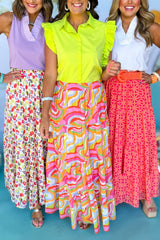Green Bohemian Print Tiered Flare Maxi Skirt Bottoms JT's Designer Fashion