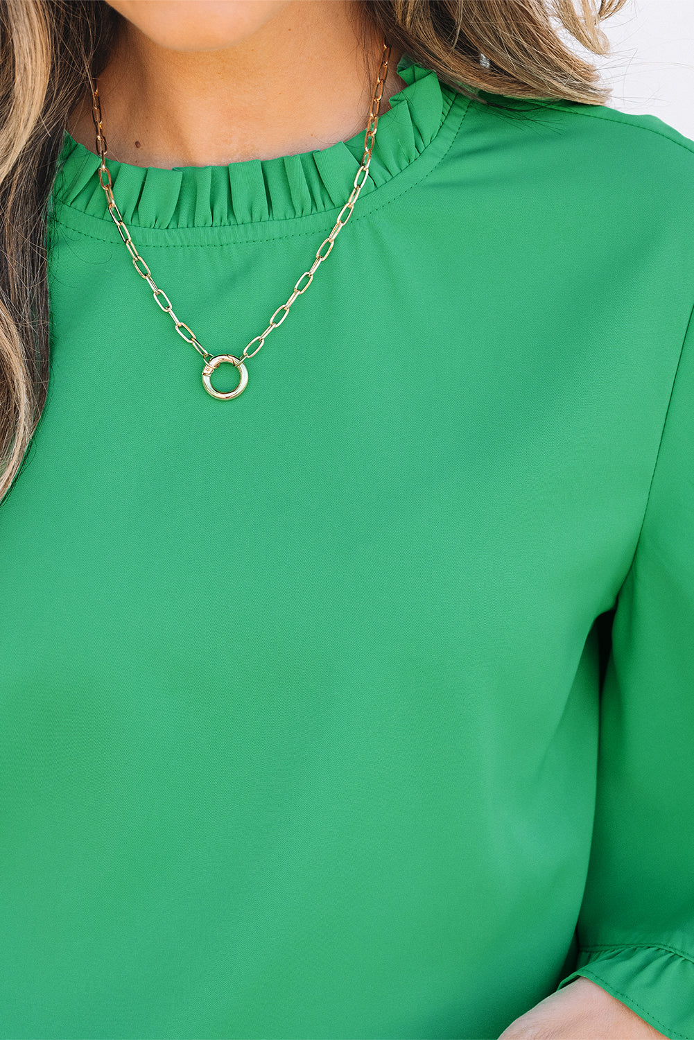 Green Frilly Round Neck Wide Half Sleeve Blouse Blouses & Shirts JT's Designer Fashion